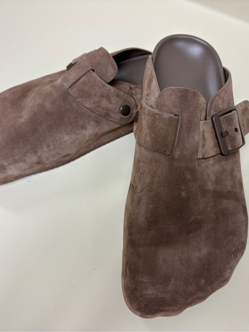 Balenciaga Brown Suede Slip-On Clogs with Buckle